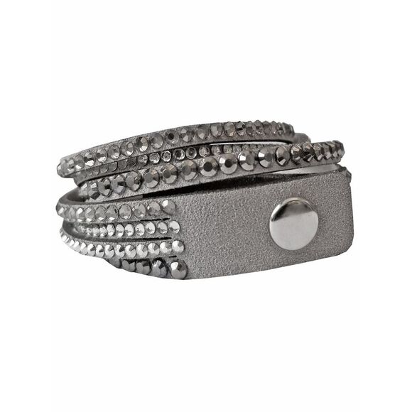 Gray Multi Strap Rhinestone Snap Bracelet - Picture 1 of 6